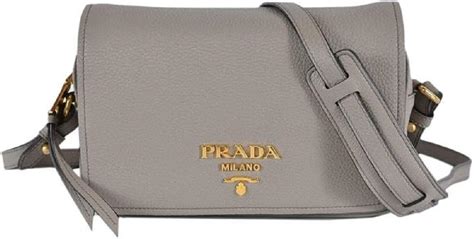 Prada Vitello Phenix Argilla Grey Leather Flap Crossbody Bag 